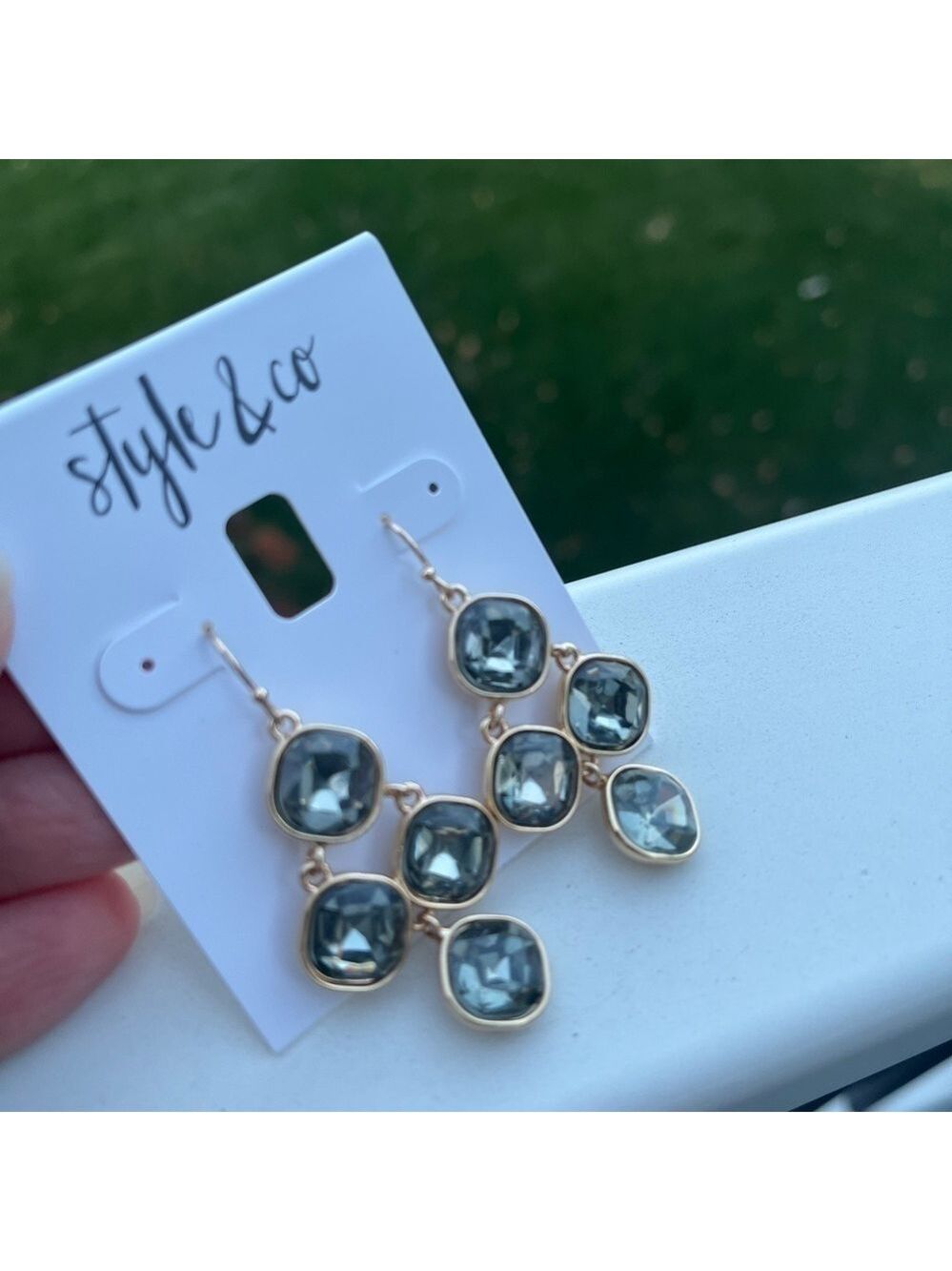 Style & Co Black Stone Chandelier Tower Earrings - Picture 3 of 4
